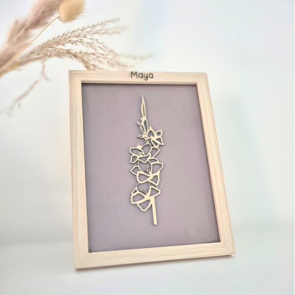 Geboortebloem hout | Ingelijst