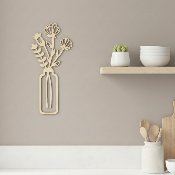 Wanddecoratie hout | Vaas met klaprozen