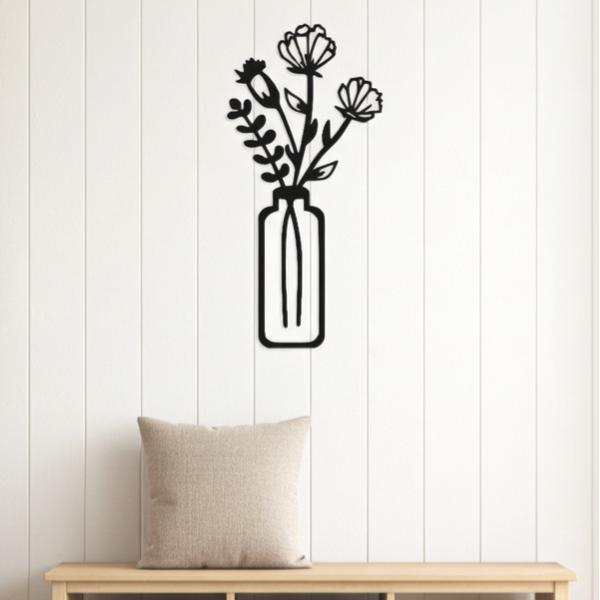 Wanddecoratie hout | Vaas met klaprozen