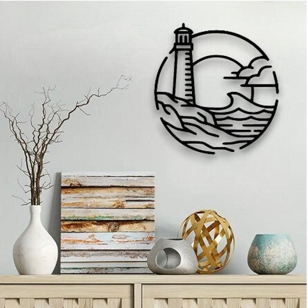 Wanddecoratie/muurcirkel hout | Vuurtoren