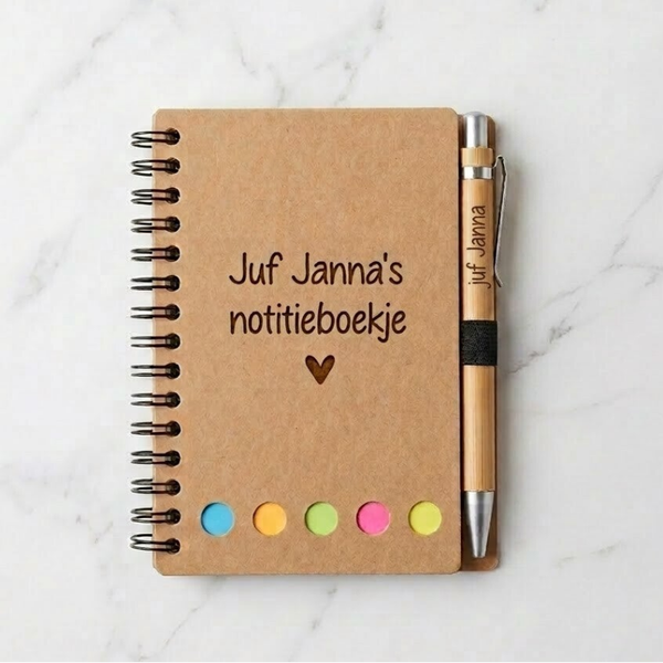 Notitieboekje gepersonaliseerd | Eigen tekst & gegraveerde pen
