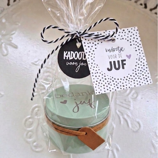 Cadeau voor juf | Geurkaars met tekst