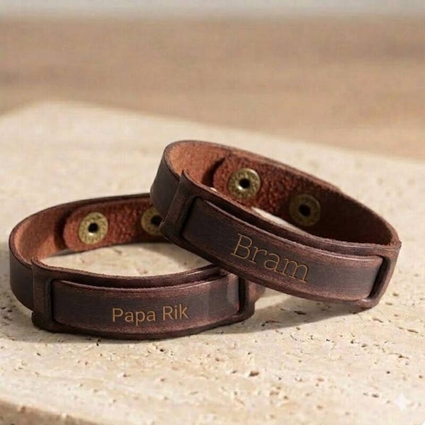 Leren heren armband met gravure | Naam, initialen of tekst