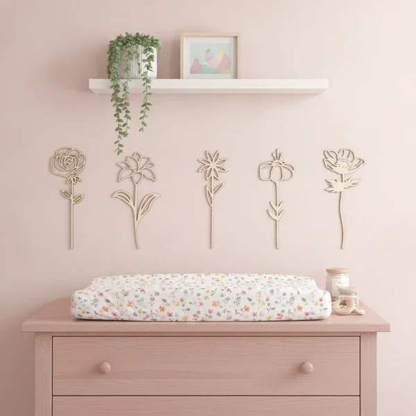 Wandddecoratie babykamer | Houten bloemen