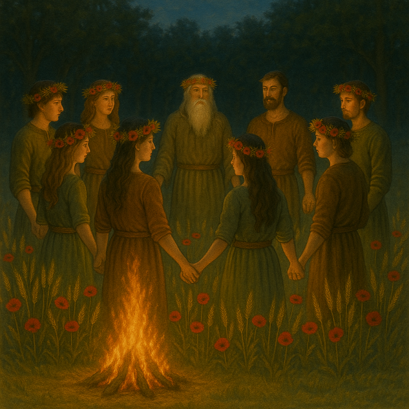 rito lughnasadh, fuoco, persone attorno al cerchio