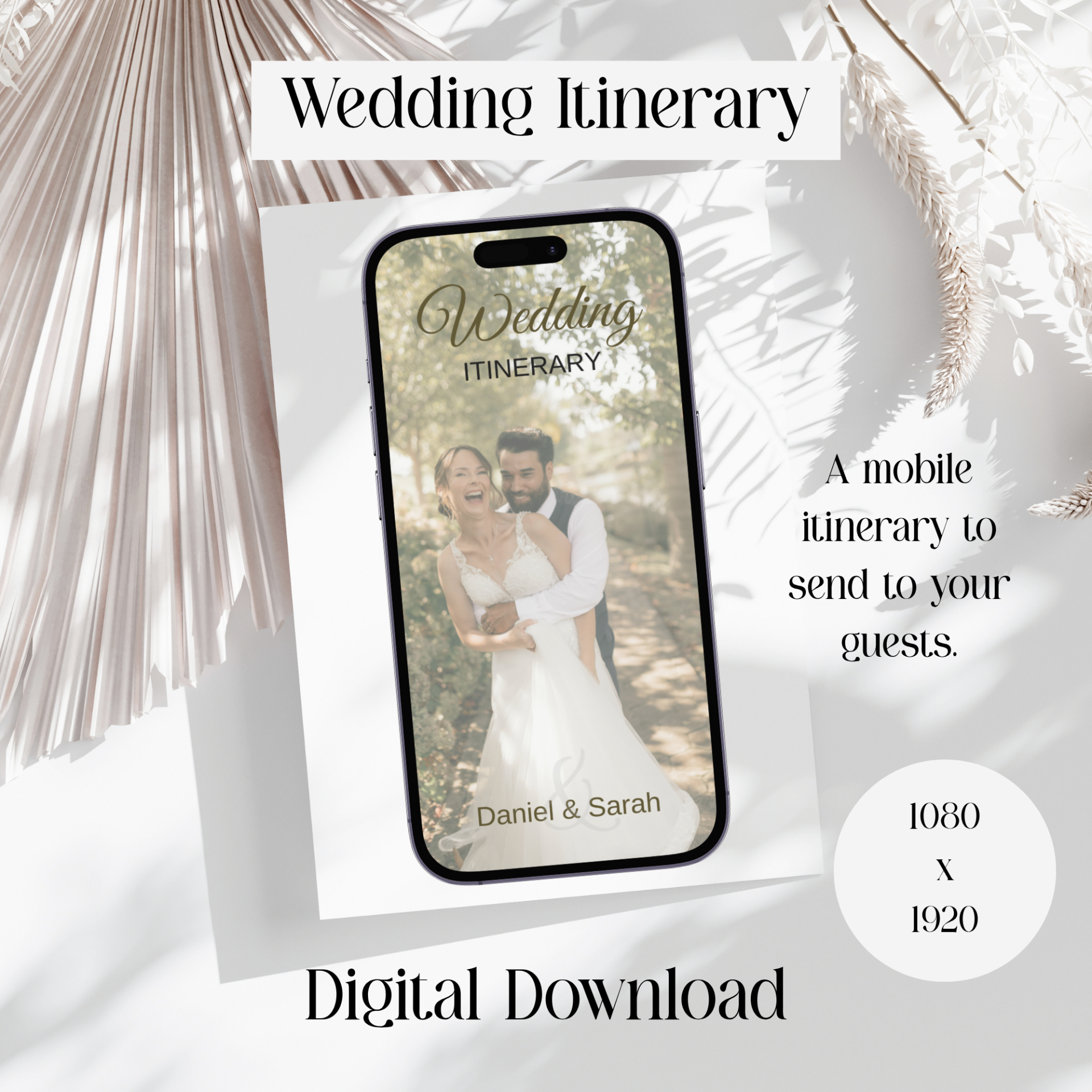 Digital Wedding Itinerary Mobile. 1080 x 1920