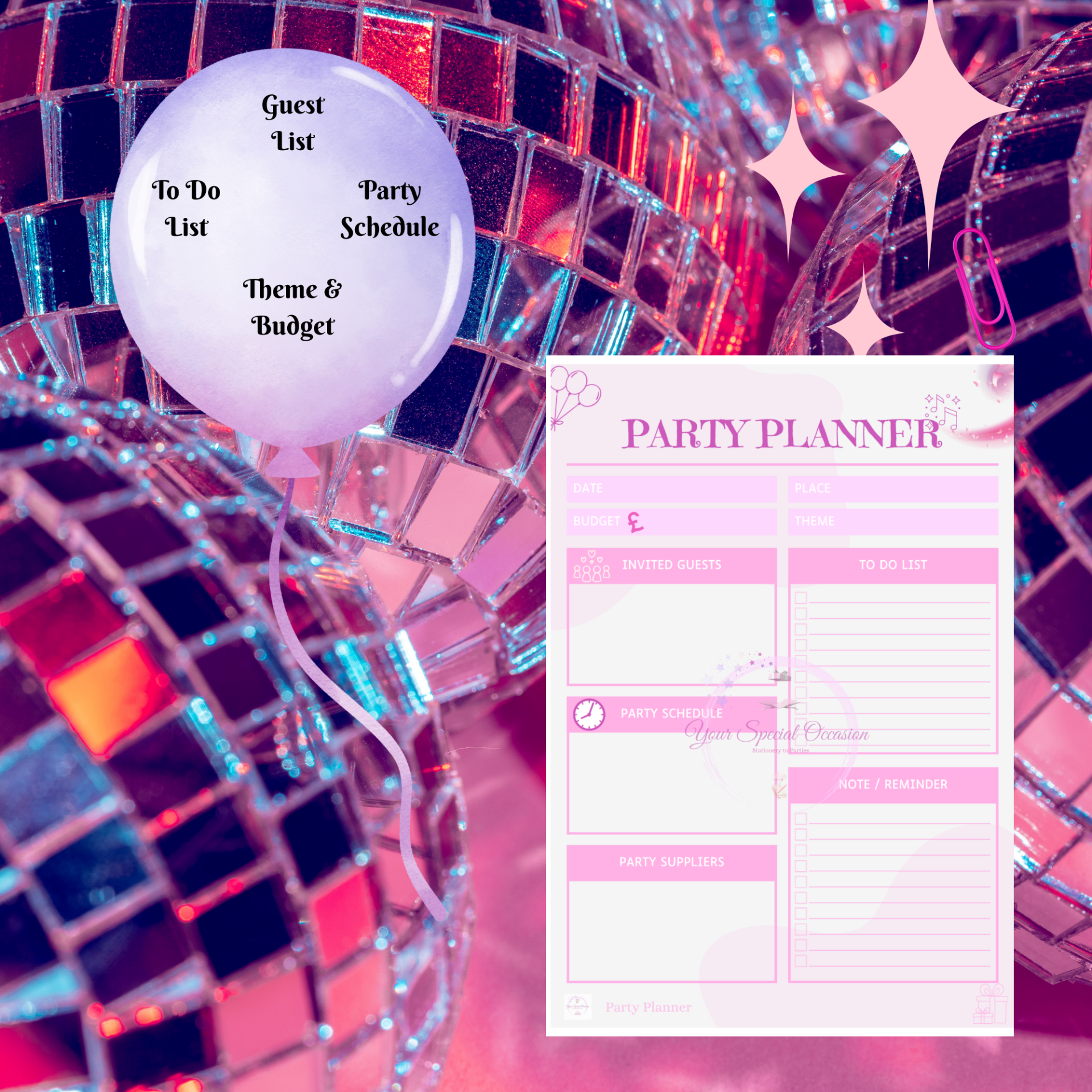 Digital Party Planner sheet - A5.