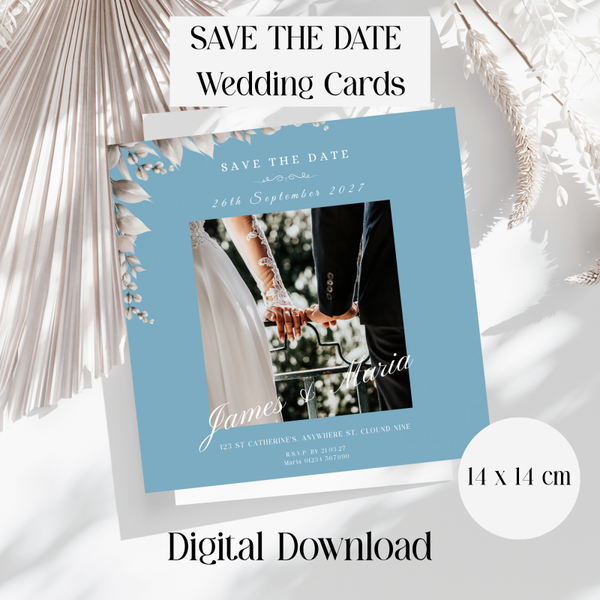 Digital Wedding Save The Date Cards. Azure.