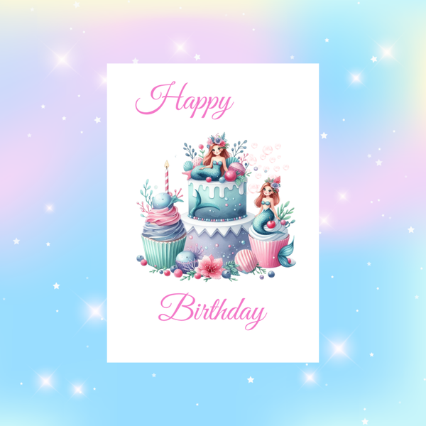 Two little Mermaids. Happy Birthday card.