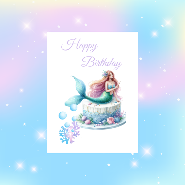 "Pink haired" Mermaid Happy Birthday card