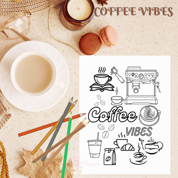 Digital Colouring Sheets. Coffee Vibes