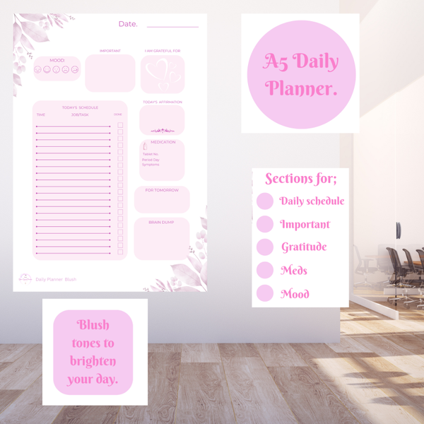 Digital daily planner sheet. Blush. A5