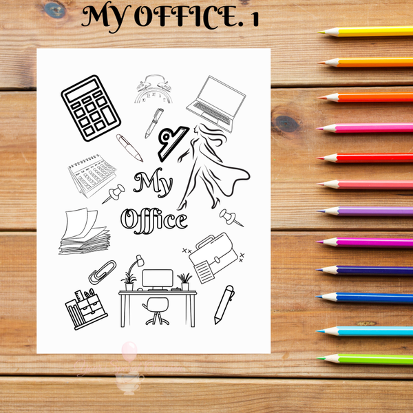 Digital Colouring Sheets.  My Office. 1.