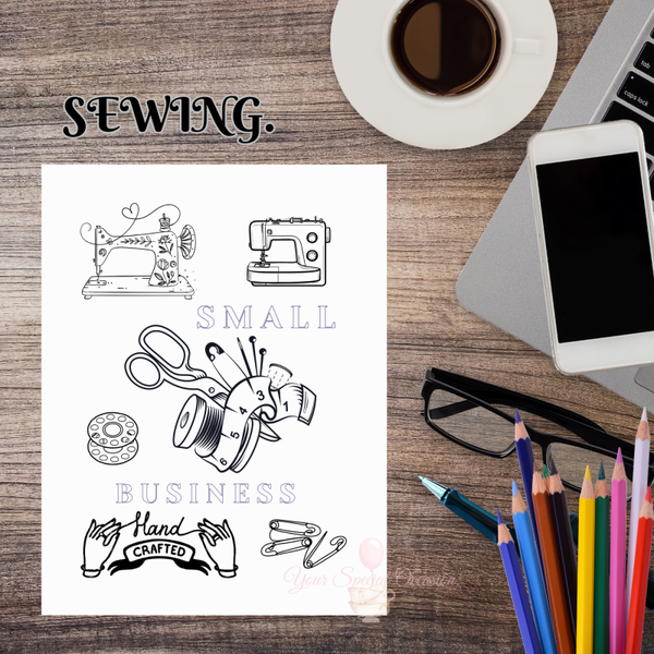 Digital Colouring Sheets.  Sewing