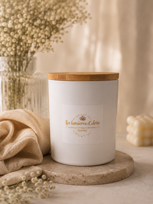 Bougie parfumée artisanale 225 g – Cire végétale & parfum de Grasse | Les Lumières d'Aria