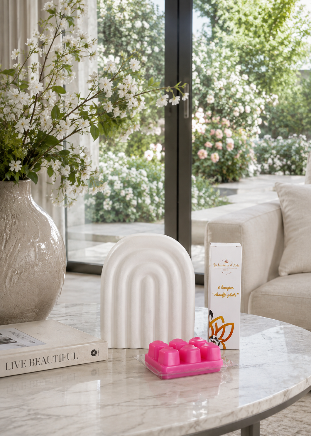 Pack brûleur céramique COSY blanc – Fondant parfumé & bougies chauffe-plats | Les Lumières d'Aria
