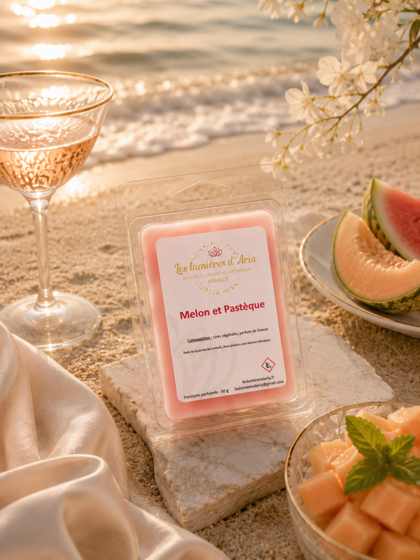 ⭐ Fondants parfumés Melon Pastèque – Parfum d’intérieur fruité – Les lumières d’Aria