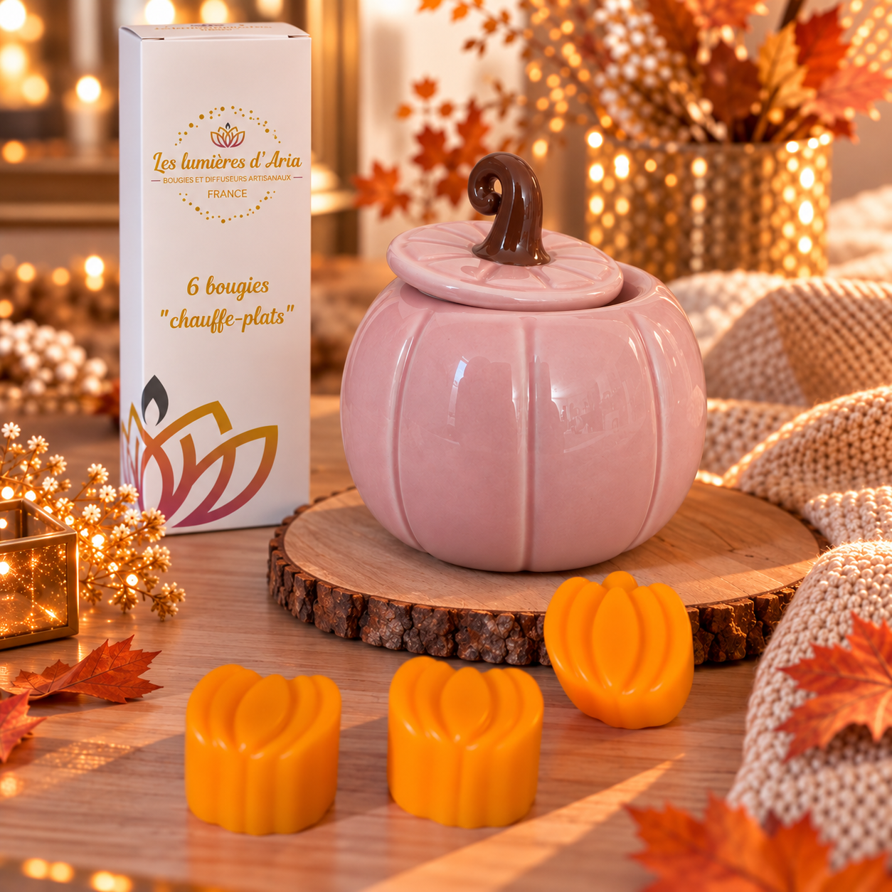 Pack Brûleur Citrouille Rose – Collection Automne & Halloween | Les Lumières d’Aria