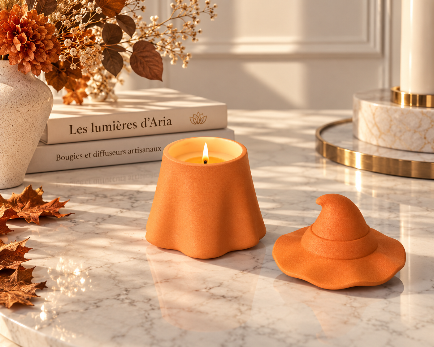 Bougie Fantôme Signature – Orange – Collection Automne | Les Lumières d’Aria