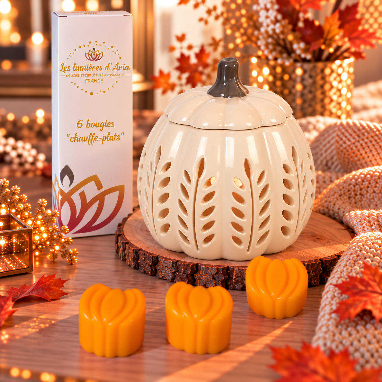 Pack Brûleur Feuillage Blanc – Collection Automne & Halloween | Les Lumières d’Aria