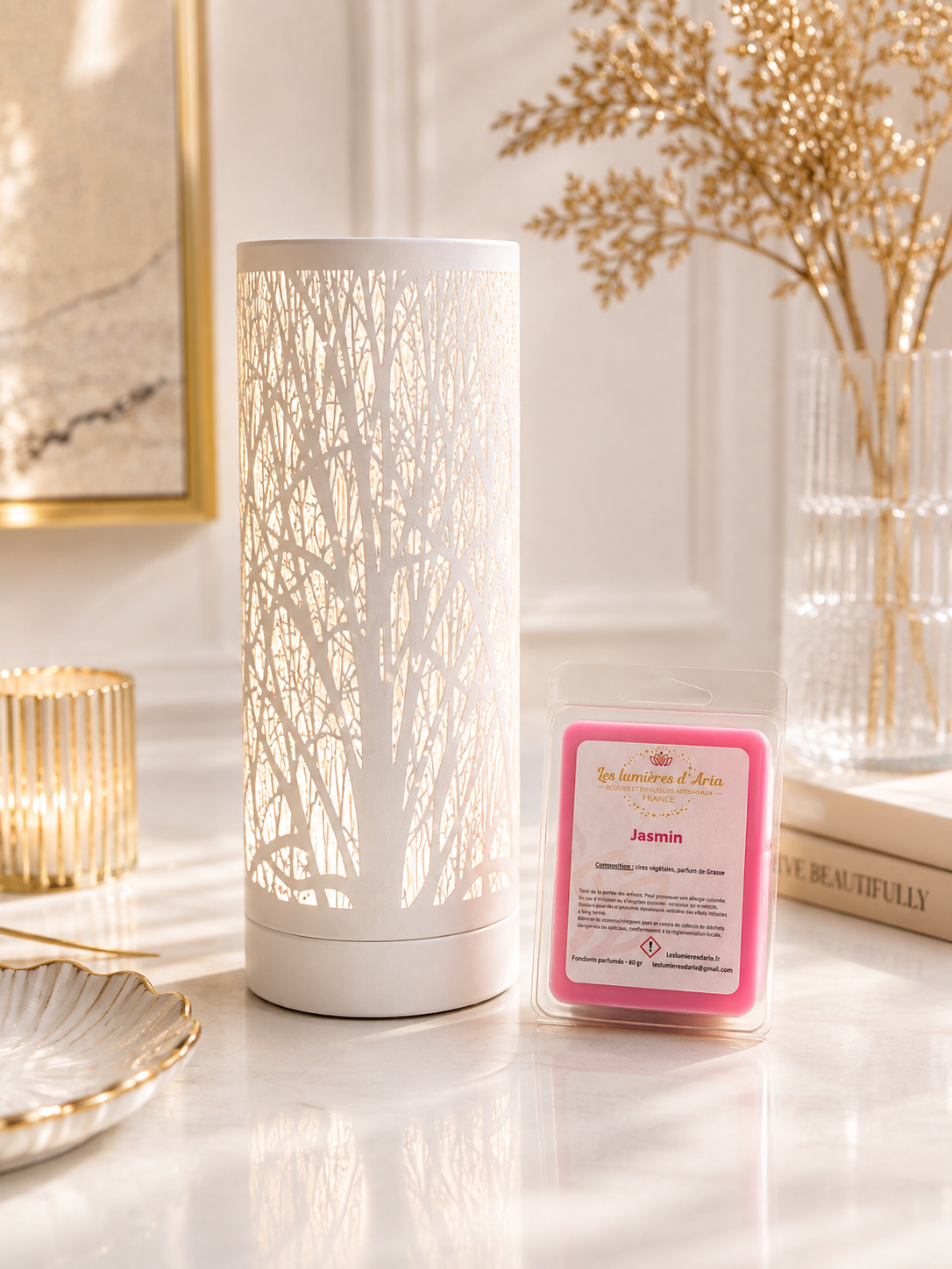 La Sylve Blanche – Diffuseur lumineux tactile & brûle-parfum | Les Lumières d'Aria