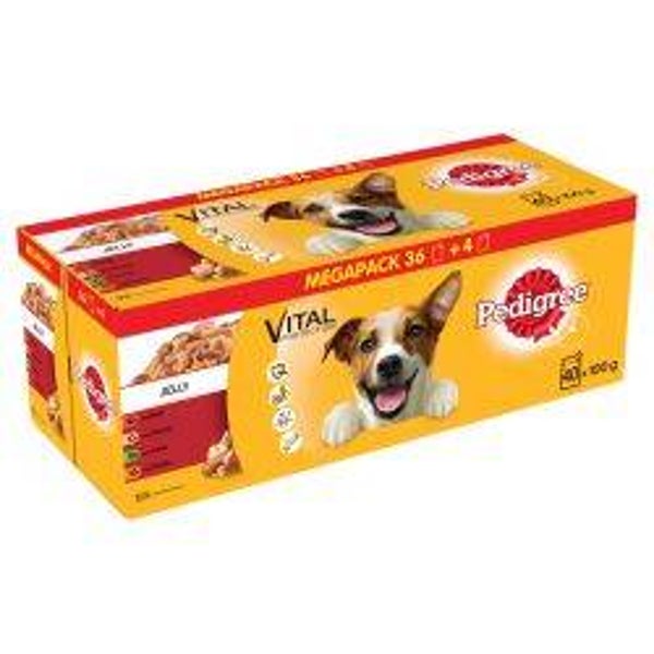 Dog Pedigree  pouches Mixed Selection In Jelly 40 for 36 Mega Pack