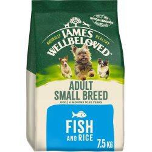 Kibble James Wellbeloved  Fish & Rice  Dog food Adult Small 7,5kg