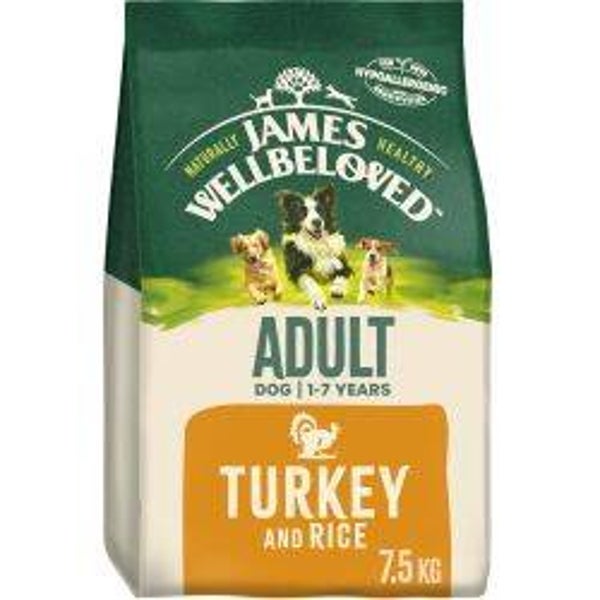 Kibble James Wellbeloved Turkey & Rice  Dog food Adult 7.5kg