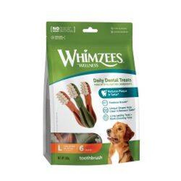 Dog WHIMZEES Toothbrush Daily Dental Chew Value Bag Pack Size lge.