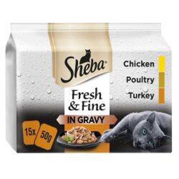 Wet Cat Sheba Fresh & Fine Poultry in Gravy 15 pack 50g