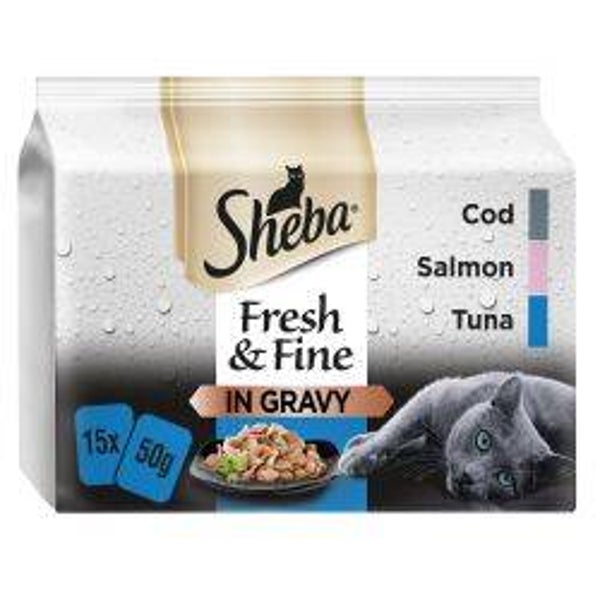 Wet Cat Sheba Fresh & Fine  Pouches fish in gravy 15 pack 50g