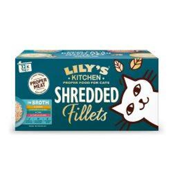 Cat Lily's Kitchen Shredded Fillets in Broth Tins Multipack 32pk
