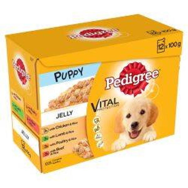 Pedigree puppy food pouches mixed selection in jelly pack 12
