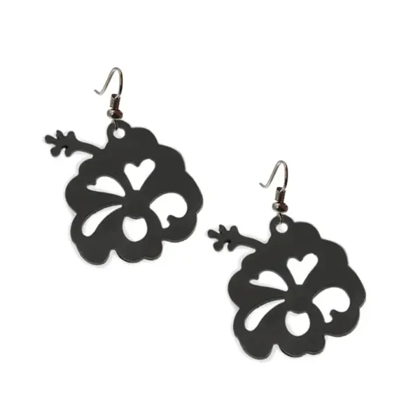 🌺 Boucles d’oreilles hibiscus noires – Bijou floral élégant pour femme