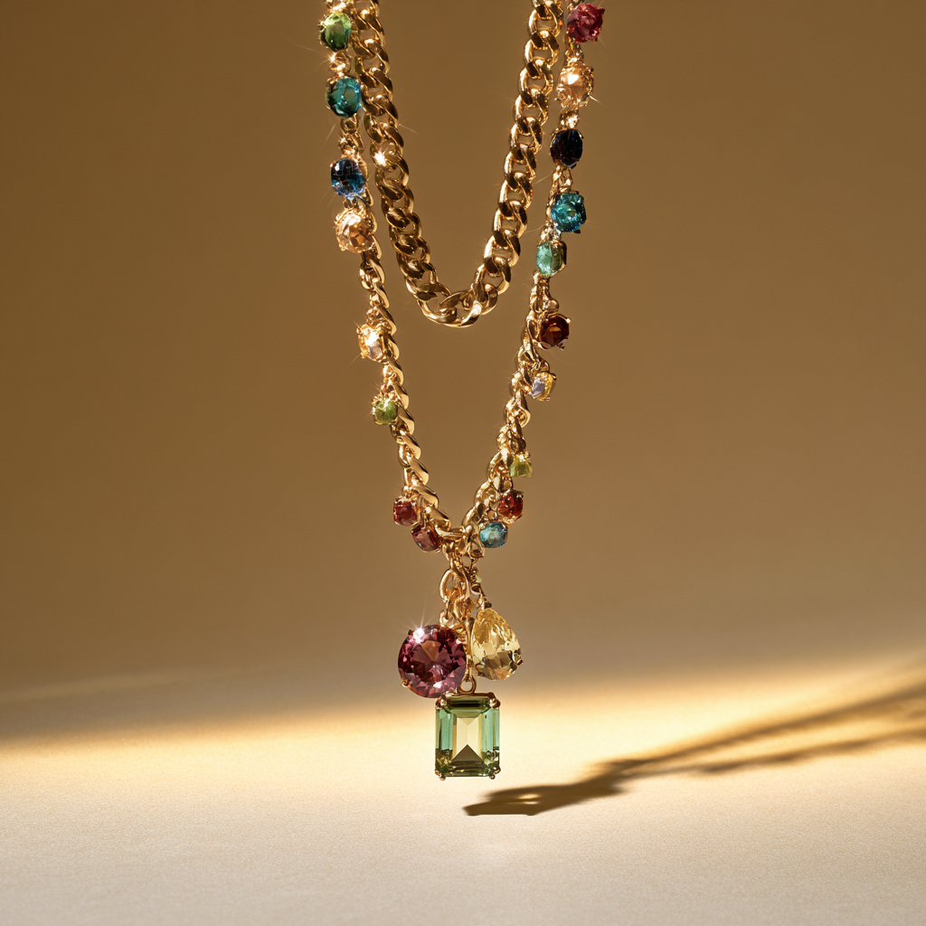 Scattered Gemstone Curb Chain Necklace