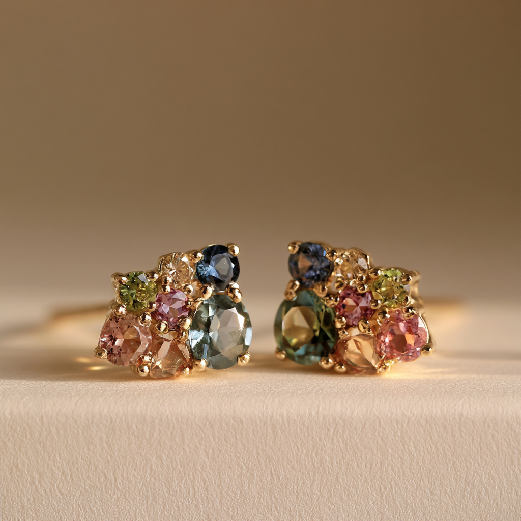Colour Gemstone Cluster Stud Earrings