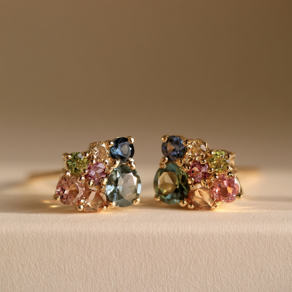 Colour Gemstone Cluster Stud Earrings