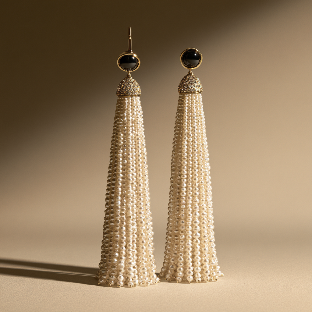 Cabochon & Pearl Tassel Drop Earrings