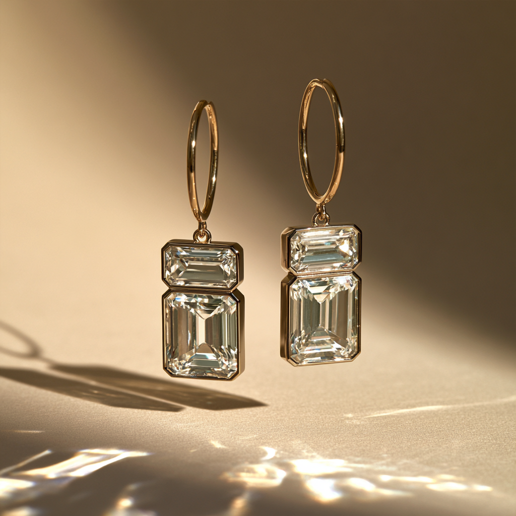 Two-Tier Emerald-Cut Drop Earrings