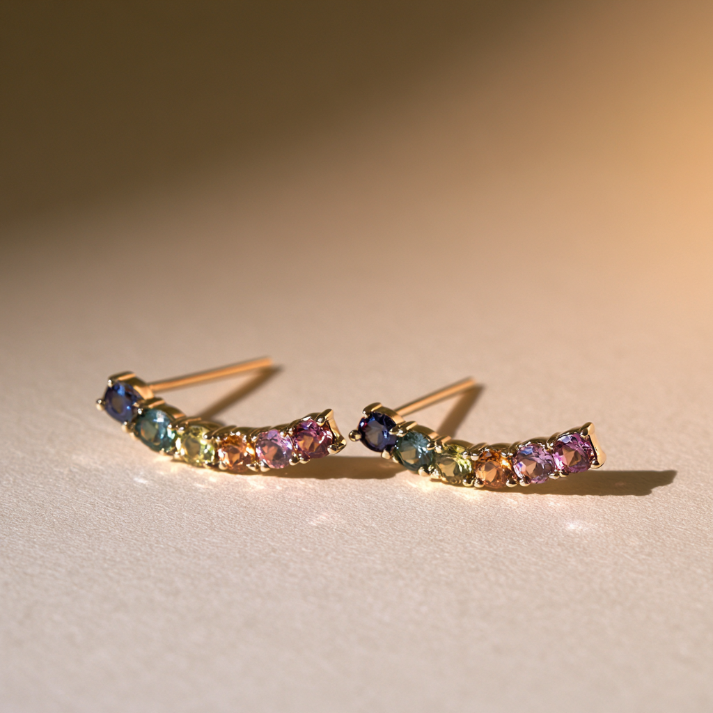 Rainbow Ombre Climber Earrings