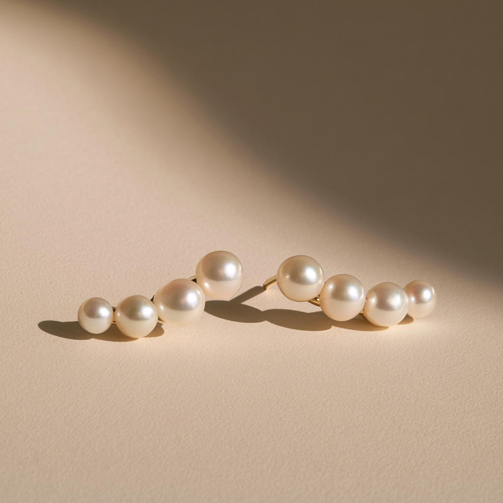 Triple Pearl Climber Earrings