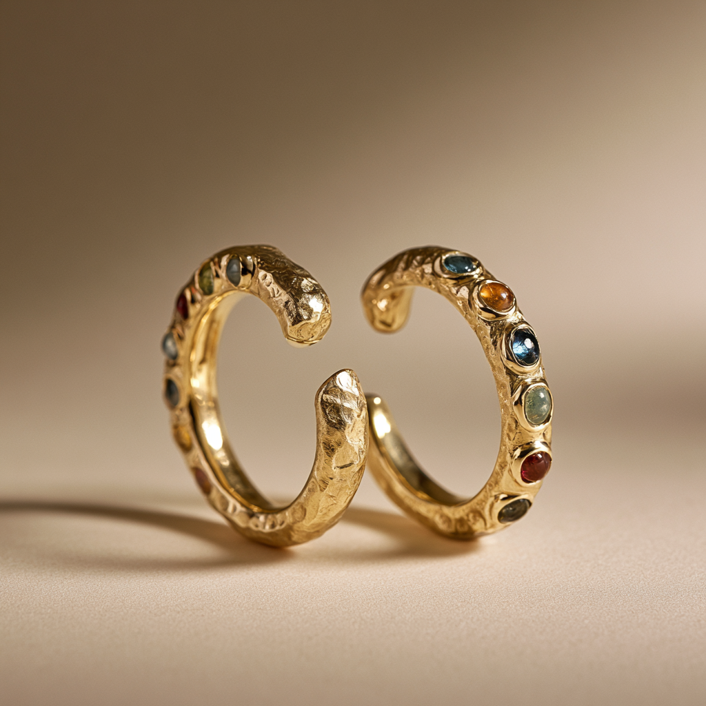 Textured Gemstone Hoop Earrings