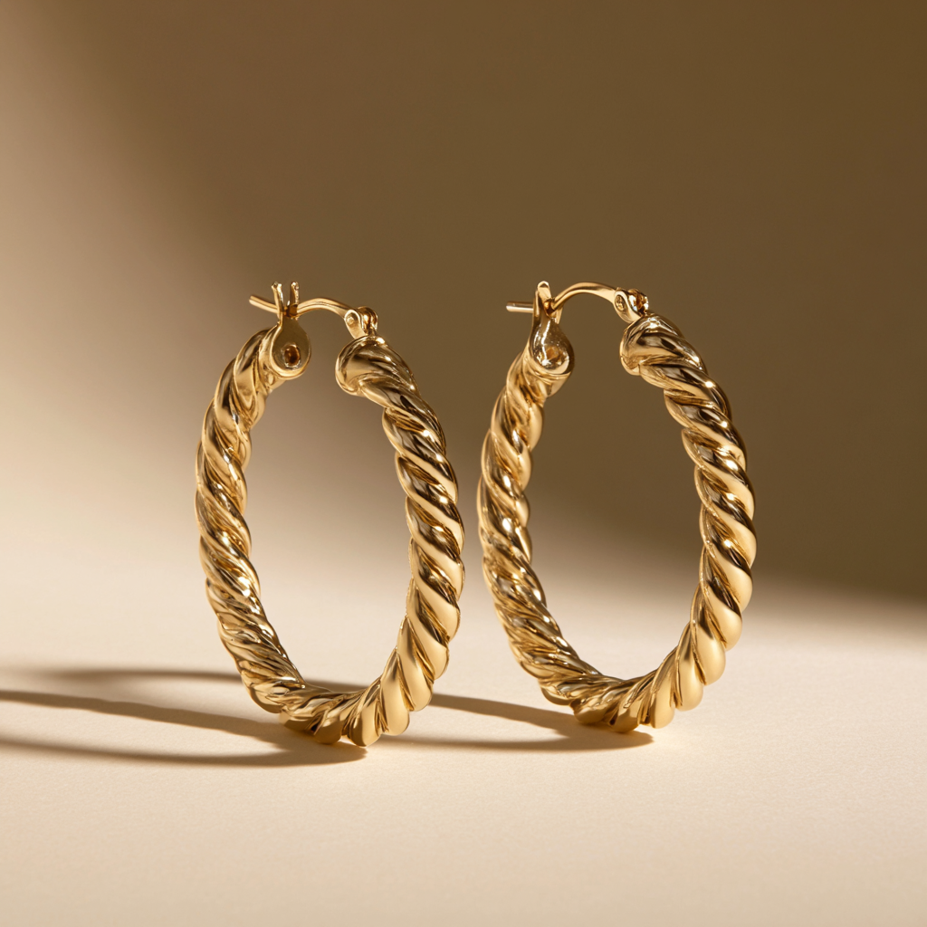 Twisted Rope Gold Hoop Earrings