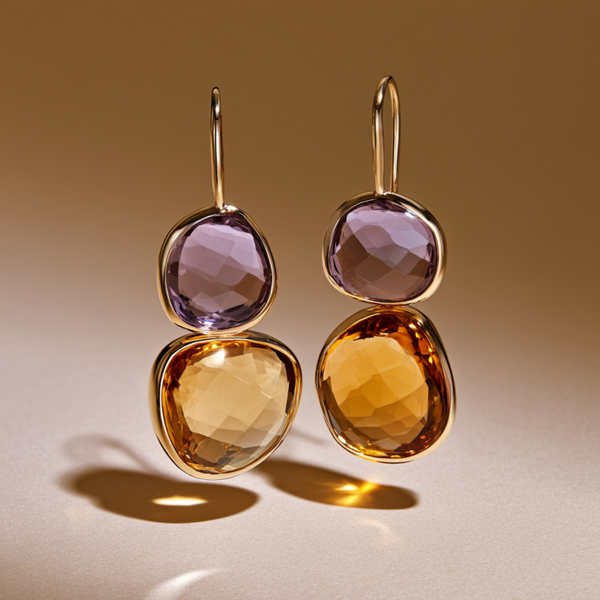 Two-Stone Organic Drop Earrings