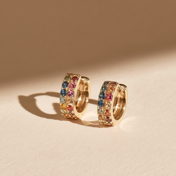 Colour Gemstone Pavé Huggie Earrings