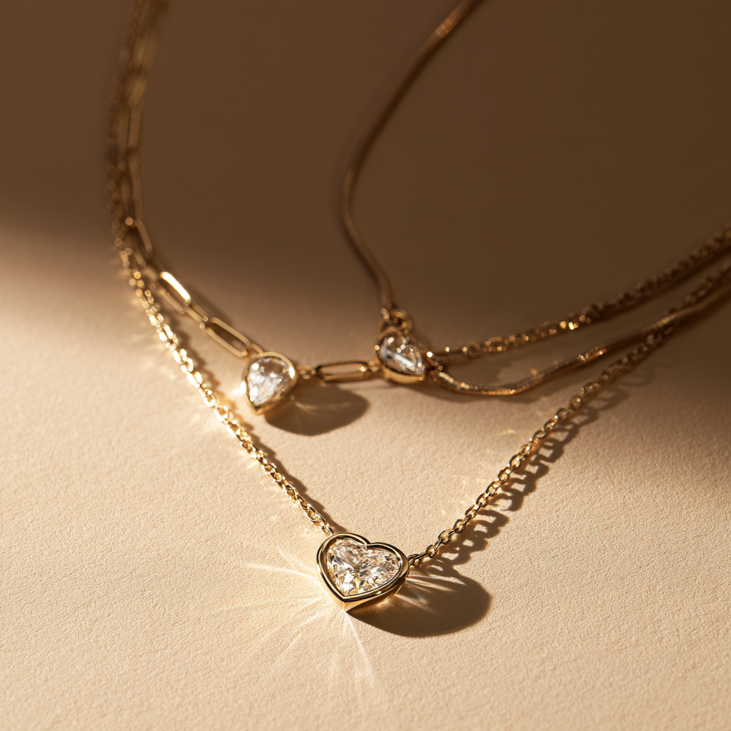 Triple Layer Heart Necklace Set