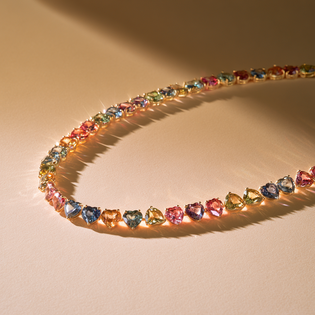 Rainbow Heart Tennis Necklace