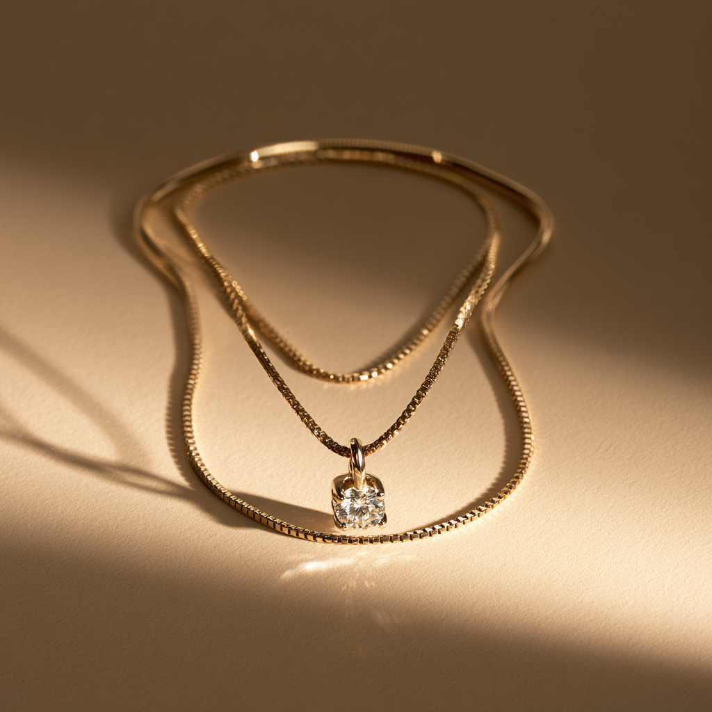 Layered Snake Chain Necklace with Solitaire