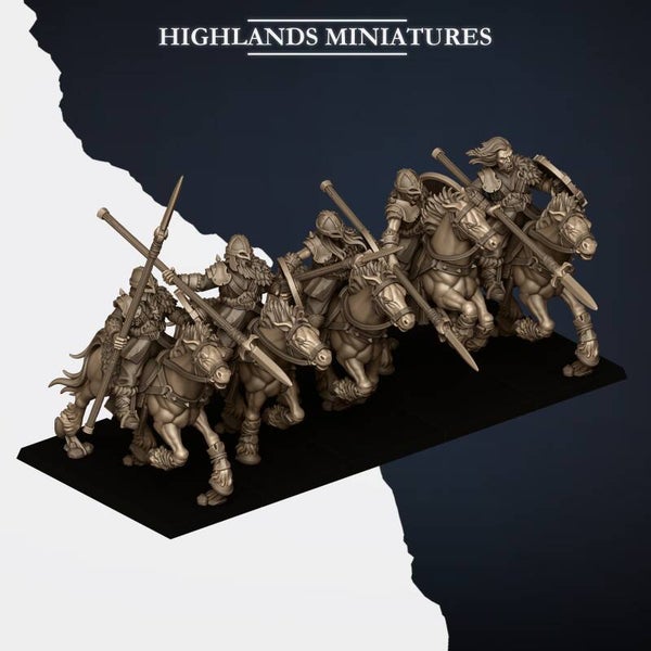 HM - Norse Tribes - Mounted Norse Raiders Spears & Shield - Highlands Miniatures