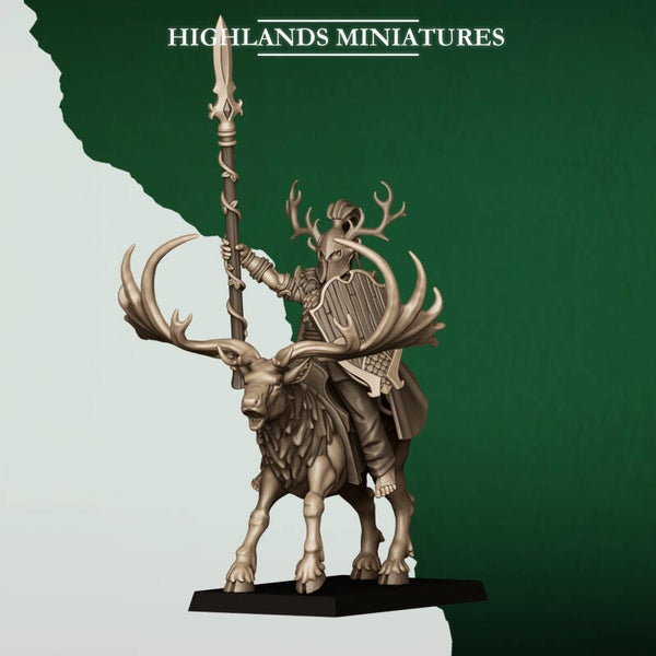 TOW - Feral Elves - Mounted Feral Elf Lord on Feral Stag - Highlands Miniatures